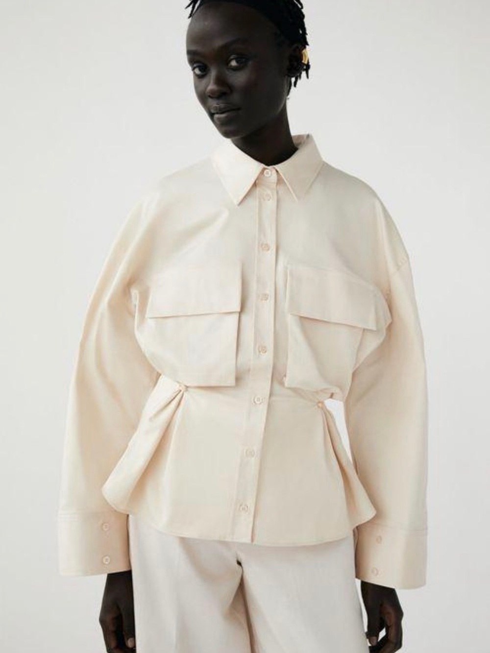 Zara Cream Button-Up Utility Jacket with Flap Pockets